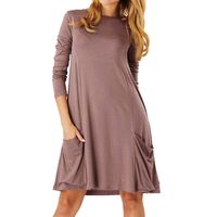 Wenfanal Women Dresses Long Sleeve Pockets Plain Simple T-Shirt Dress Loose Party Fall Tunic Shift Casual Dress