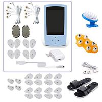 TENS Unit Pain Relief Body Massager 16 Modes Rechargeable Mini Muscle Stimulator Electronic Pulse 8 Pads Massager Blue + Replacement Pads + Massage Shoes + Palm Massager + Soft Massage Brush