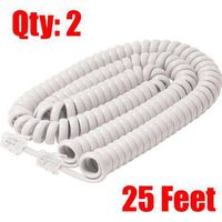 iMBAPrice (2 Pack) White Telephone Headset Cable - 3 to 25 Feet Heavy Duty Coiled Telephone Handset Cord