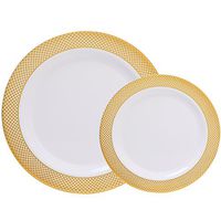 WDF 60PCS Heavyweight White with Gold Rim Wedding Party Plastic Plates,Dinnerware Sets,30-10.25inch Dinner Plates and 30-7.5inch Salad Plates (White/Gold Diamond)