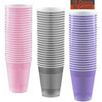 18 oz Party Cups, 96 Count - Light Pink, Silver, Lavender - 32 Each Color