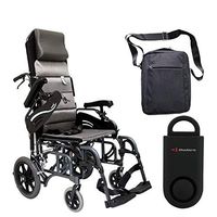 Karman VIP-515 Aluminum Lightweight Transport Wheelchair, Upgraded to Elevating Legrests, 18"W X 16"D Seat, Adjustable Armrests & Free 130 dB Black Safety Alarm/Siren! + Front Zip Pocket Bag Black!