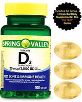 Vitamin D3 1000iu Softgels Bone & Immune Health from Spring Valley (25 mcg) Bundle w/ 'No Fluff' Supplement Guide©