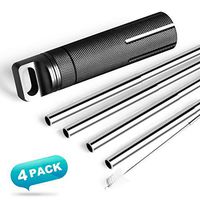 Reusable Collapsible-Straws, Telescopic Stainless Steel Metal Straw Portable Drinking Straw with Military Grade Air-Tight Accessory Case for Camping, Hiking & Outdoors(1 Black Dry Box+4 Metal Straws)