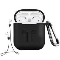 WensLTD Hotsale for Apple AirPods Silicone Cover Skin Case w/Carabiner+Anti-Lost Earphone Strap (Black)