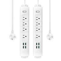TROND Prime II 4-Outlet Mountable Power Strip with USB Charger (4A/20W, White, 2-Pack), Right-Angle Flat Plug & 6.6 Feet Long Cord, for Workbench, Nightstand, Dresser, Home, Office & Hotel