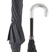 Sterling Silver Tourist Handle Black Pinstriped Umbrella Walking Cane