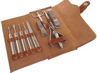 EBDcom 11 pcs Brown Leather Manicure & Pedicure Set Personal Nail Clippers Set Travel Kit