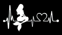 Mermaid Heartbeat Lifeline - Vinyl 7 Inches (Color: White) Decal Laptop Tablet Skateboard Car Windows Sticker