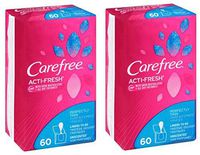 Carefree Acti-Fresh Unscented Thin To Go Body Shape Pantiliners, 60 ct (Pack of 2)