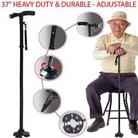 37" Heavy Duty & Durable - Adjustable Magic Walking Cane Folding LED Safety Walking Stick with 360° 4 Head Pivoting Trusty Base Suitable for Most Human Height