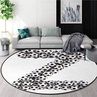 Letter Z Round Area Rugs Living Room,The Last Letter Of Football Alphabet Diagonal Horizontal Football Stack Sign Study Computer Chair Cushion Base Mat Round Carpet Diameter-47 Inch,Black And White