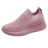 Womens Breathable Mesh Sport Shoes Cushioned Insole Lightweight Slip On Sneakers Casual Loafers Shoes with Soft Sole (Pink, US:7.5=Foot Length:25cm/9.8")