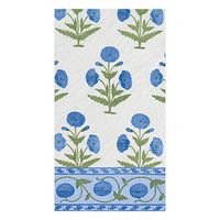Caspari Indian Poppy Paper Guest Towel Napkins in Blue - Two Packs of 15
