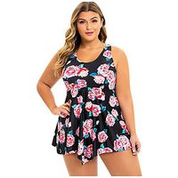 WYTong Womens Plus Size Swimwear Flowers Print Ruffle Sling Swimsuit Bikini Set Padded Swimdress Beachwear(Black,XXXL)