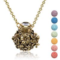 Kayder Essential Oil Diffuser Flower Ball Filigree Locket Aromatherapy Pendant Necklace with 7 Color Chakra Lava Rock Bead Inserts, Retro Bronze Yoga Necklace for Women Girls, 20" to 22" Adjustable