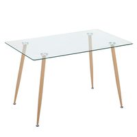 Mecor Dining Table Glass Top and Wooden Look Leg Modern Kitchen Table Rectangular