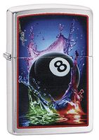 Zippo Mazzi Brushed Chrome Lighter, 8 Ball