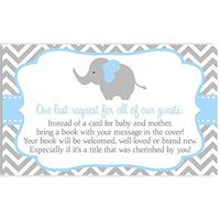 Chevron Elephant, Bring A Book Cards, Baby Shower, Blue, Chevron, Stripes, Bring A Book, Baby's First Book, Elephant, Blue, Boy, Baby Book, It's A Boy, 25 Pack Printed Book Inserts