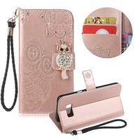 Moiky Glitter Diamond Flip Wallet Case for Samsung Galaxy S8 Plus,Embossed Owl Flower PU Leather Case for Samsung Galaxy S8 Plus,Luxury Rose Gold 3D Bling Crystal Rhinestone Owl Magnetic Stand Cover