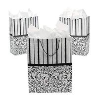 Fun Express - Large Black & White Design Gift Bags for Wedding - Party Supplies - Bags - Paper Gift W & Handles - Wedding - 12 Pieces