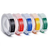 Airmall 5 Rolls Replace DYMO Embossing Tape, 3/8 Inch (9 mm) for DYMO Embossing Label Maker Xpress, 3D Plastic Embossing Labels, White on Black/Red/Blue/Yellow/Green, Self-Adhesive, 3/8 in x 9.8 ft
