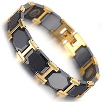 HiTreasure Men's Womens Gold Tungsten Carbide Black Ceramic Magnetic Therapy Bracelet for Arthritis Pain Relief(Imported,3500 Gauss Each Link)