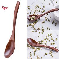 5Pcs Wooden Spoons, Japanese Style Tableware Natural Ellipse Soup Ladle Spoon Long Handle Spatulas for Eating Stirring Cooking Coffee Dessert