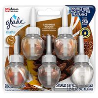 Glade PlugIns Refills Air Freshener, Scented and Essential Oils for Home and Bathroom, Cashmere Woods, 3.35 Fl Oz, 5 Count