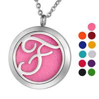 VALYRIA Monogram V Aromatherapy Essential Oil Diffuser Necklace Stainless Steel Letter Locket Pendant with Personalized Engraving