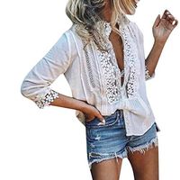 Meikosks Women's Lace Half-Sleeve Shirts Sexy V-Neck Blouse Solid Color Summer Tops Plus Size Tunic White