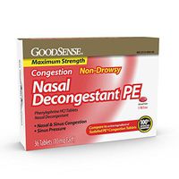 GoodSense Maximum Strength Nasal Decongestant PE, Phenylephrine HCl, 10 mg tablets. Nasal and Sinus Congestion, Sinus Pressure, 36 Count