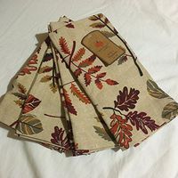 Well Dressed Home Fall Autumn Leaves with Orange Cramberry Mustard on Linen Beige - Set of Four Napkins