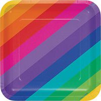 Creative Converting 8 Count Square Paper Plates, 9", Rainbow - 425972