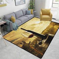 YucouHome Wine Plaid Bath Mats Carpet, Red Wine Bottle and Glass on Wooden Barrel Dramatic Sky Agriculture, Durable Rugs - Living, Dinning, Office, Rooms & Bedrrom, Hallway Carpet(2.5'x 7')