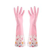 junshi11 1Pair Reusable Waterproof Household Long Bathroom Cleaning Gloves Washing PVC Gloves Kitchen Accessories Pink3 L