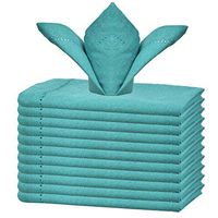 GLAMBURG Cotton Dinner Napkins Set of 12, Cloth Dinner Napkins 18x18, Soft and Comfortable Cocktail Napkins, Wedding Dinner Napkins with Mitered Corners and Hemstitched - Teal