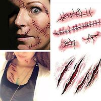 Qisheng 10PCS Halloween Zombie Scars Tattoos,Cosplay Makeup Fake Bloody Scar 3D Body Scar Waterproof for Fool's Day Fun
