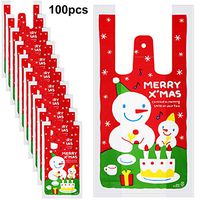 100 Pieces Christmas Shopping Bags Christmas Grocery Plastic Bags Candy Bags Gift Wrapping Bags Holiday Treat Bags for Christmas Party Favors (Snowman Style)
