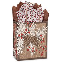 NW Woodland Berry Pine Paper Shopping Bags - Cub Size - 8in. X 4.75in. X 10.25in. - 25 Pieces