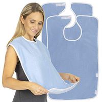 Vive Adult Bibs (2 Pack) - Waterproof Apron Set for Men, Women for Eating with Adjustable Strap - Washable Reusable Large Terry Cloth for Elderly, Seniors and Disabled - Extra Long Clothing Protector