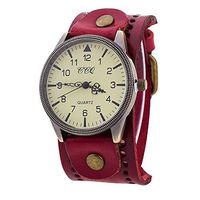 Fxbar, Vintage Design Mens Watches Arabic Numerals Quartz Analog Wrist Watch Dress Watch(Red)