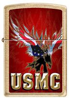 Zippo US Marine American Flag Eagle USMC Brass Military Gold Dust Lighter