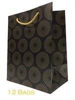 Black and Gold Gift Bags with Handles Paper 8 x 10 x 5 Medium Modern Fancy Heavy Cute Premium Duty Luxury Shopping Matte Merchandise Retail Bridal Baby Shower Birthday Wedding Guests
