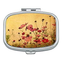 Custom Fashion Rectangular Pill Box Medicine Tablet Holder Wallet Organizer Pocket Case (Vintage Old Flower)