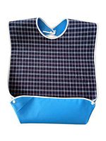 MMIRAG Adult Bib with Foldable Food Pocket Resuable Clothing Protector Waterproof Long Senior Bibs for Eating (Blue)