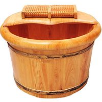 JTYX Wooden Foot Basin with Lid Round Side Home Massage Feet Bath Barrel,Color1,41X26CM