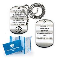 Medical Alert ID Brushed Stainless Steel Dog Tag with 27" Chain (incl. 15 Lines of Custom Engraving)