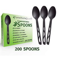 Transitions2earth Compostable Spoons - Made from Corn - Box of 200 - Black - Large - Heavyweight - Plant a Tree with Each Item Purchased!