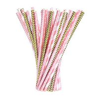 OIVA Paper Straws Drinking Decoration Straw for Birthday, Wedding, Christmas, Celebration Parties, 100 Pieces (Gold and Pink)